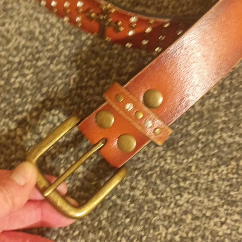 Women's western brown leather bling studded cross belt size L